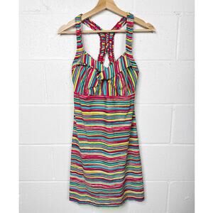Athleta Salina‎ Swim Dress Womens Small Multicolor Stripe Racerback Swimdress